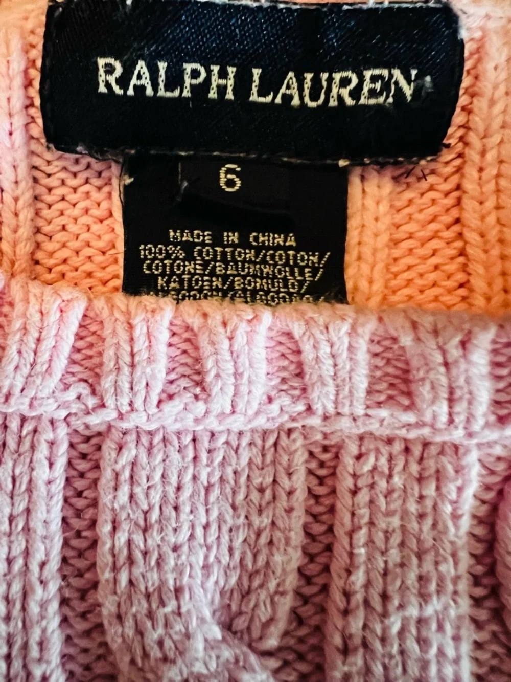 Ralph Lauren Baby Pink Cable Knit Short Sleeve Sweater Top Size 6